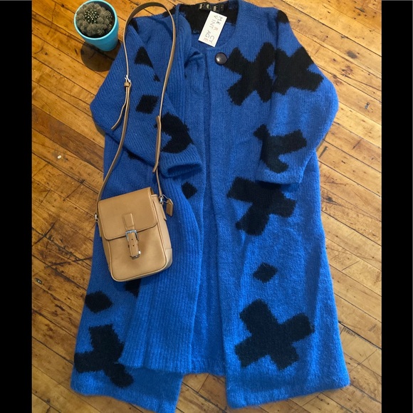 Sweaters - Vintage Mohair Black And Blue Long Sweater Coat